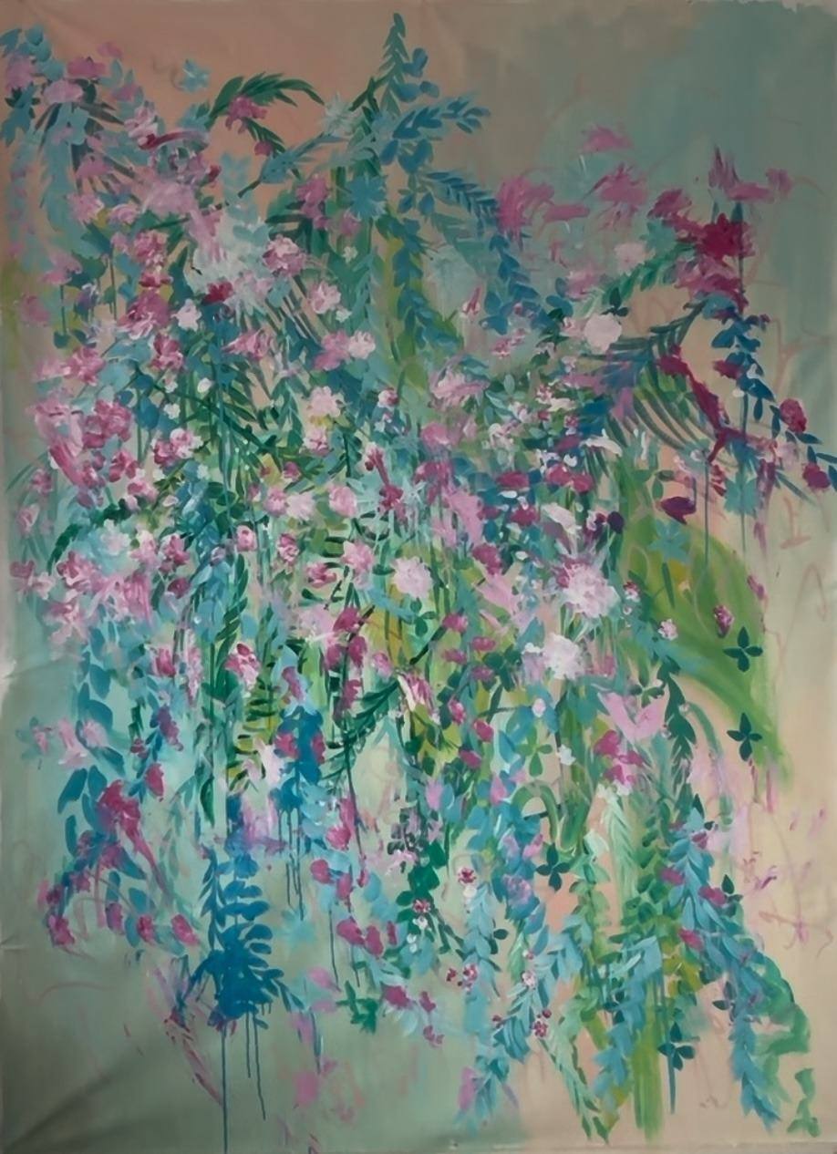 Gemälde „01 | 2025“ von Juliane Golbs in Türkis, Grün und Rosa – Acryl auf Leinwand