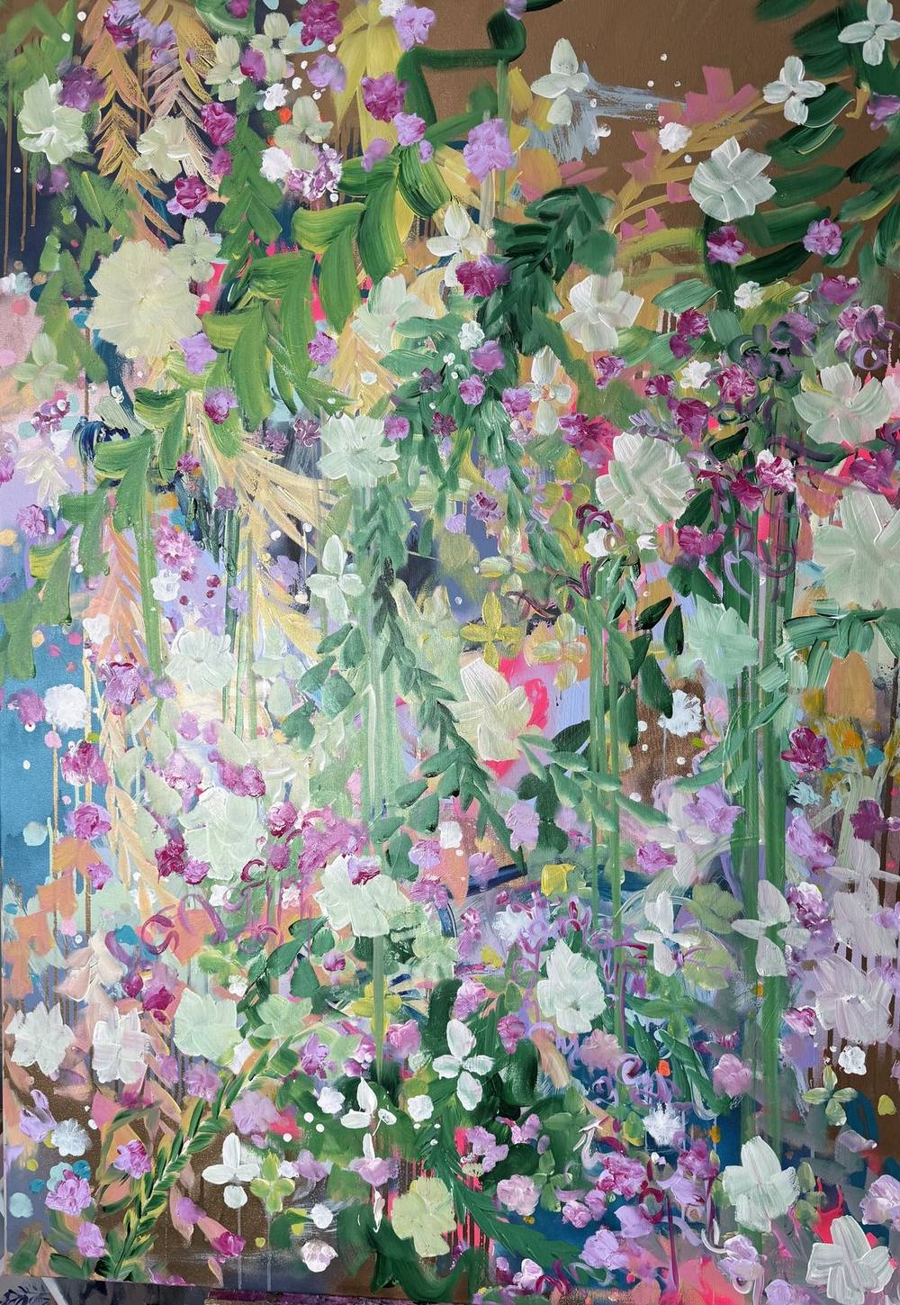 Gemälde „05 | 2025“ von Juliane Golbs in Grün, Weiß und Gold – Acryl auf Leinwand