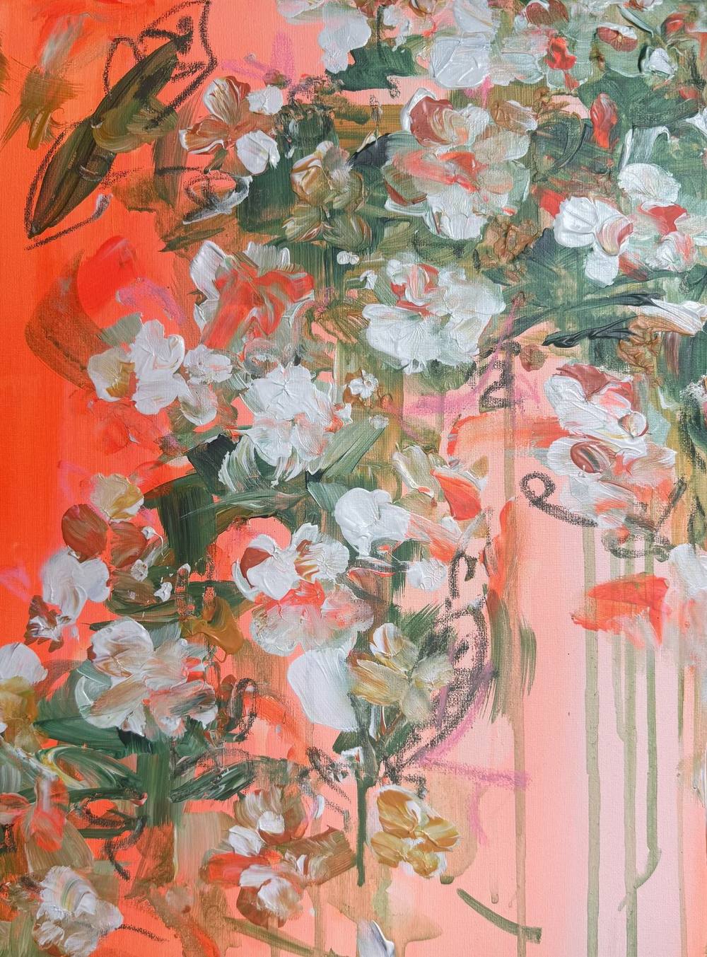 Gemälde „08 | 2026“ von Juliane Golbs in Orange, Rosa und Braun – Acryl und Kreide auf Leinwand