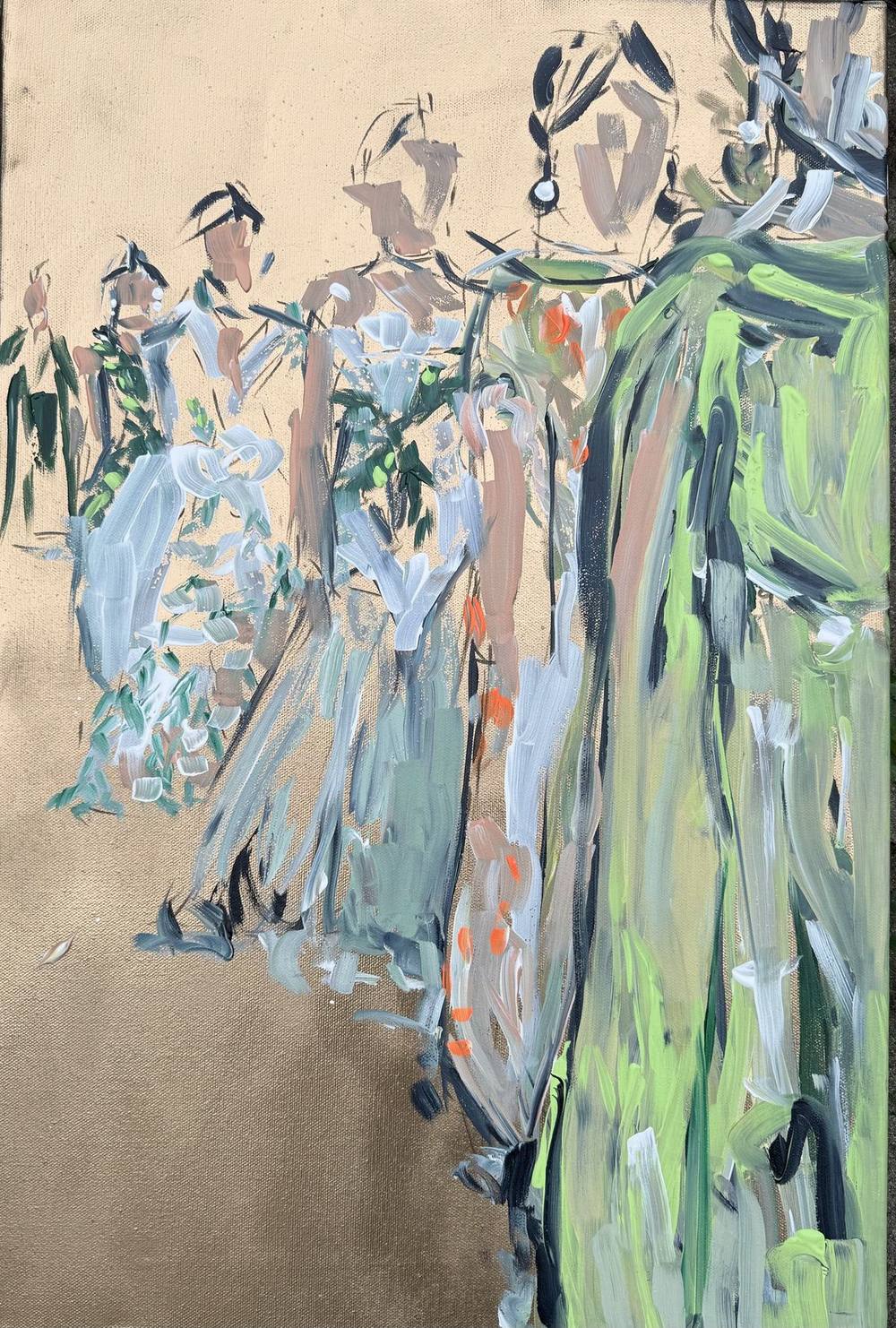 Gemälde „10 | 2025“ von Juliane Golbs in Orange, Apricot und Türkis – Acryl auf Leinwand
