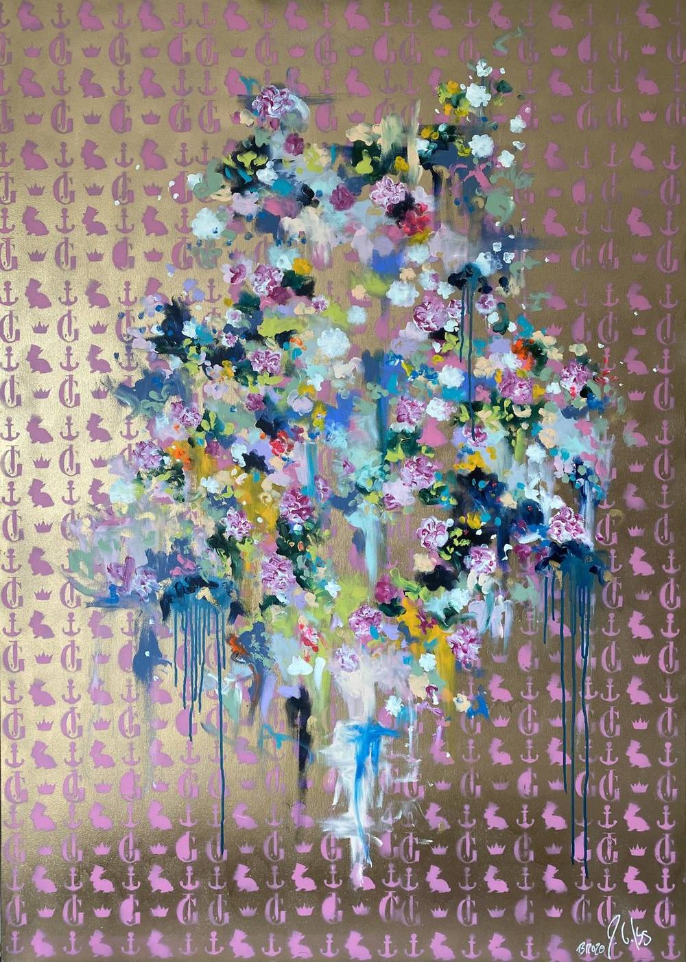 Gemälde „13 | 2020“ von Juliane Golbs in Gold, Blau und Violett – Acryl, Goldlack, Acryllack auf Leinwand