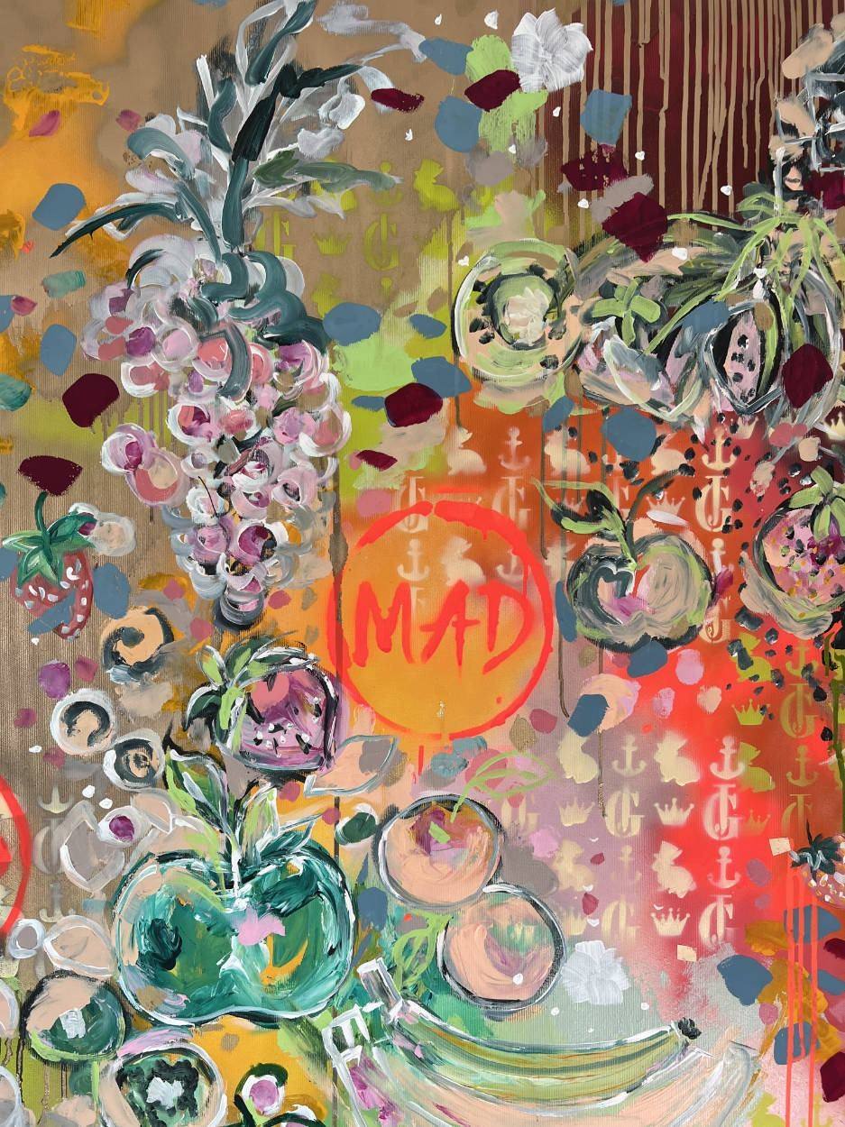 Gemälde „22 | 2022“ von Juliane Golbs in Gold, Türkis und Weiß – Acryl, Acryllacke, Goldlack auf Leinwand