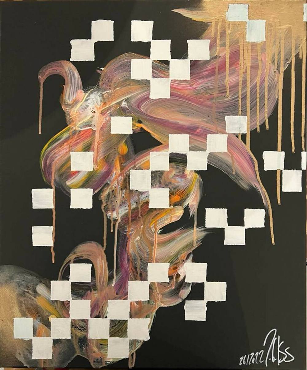Gemälde „26 | 2022“ von Juliane Golbs in Gold, Schwarz und Braun – Acryl, Goldlack auf schwarzer Leinwand