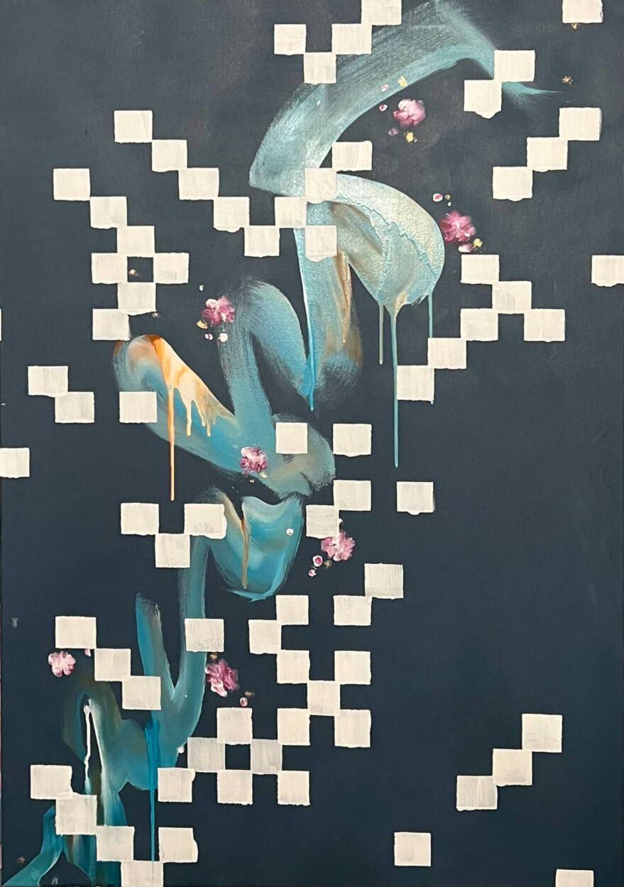 Gemälde „28 | 2022“ von Juliane Golbs in Blau, Weiß und Türkis – Acryl auf Leinwand