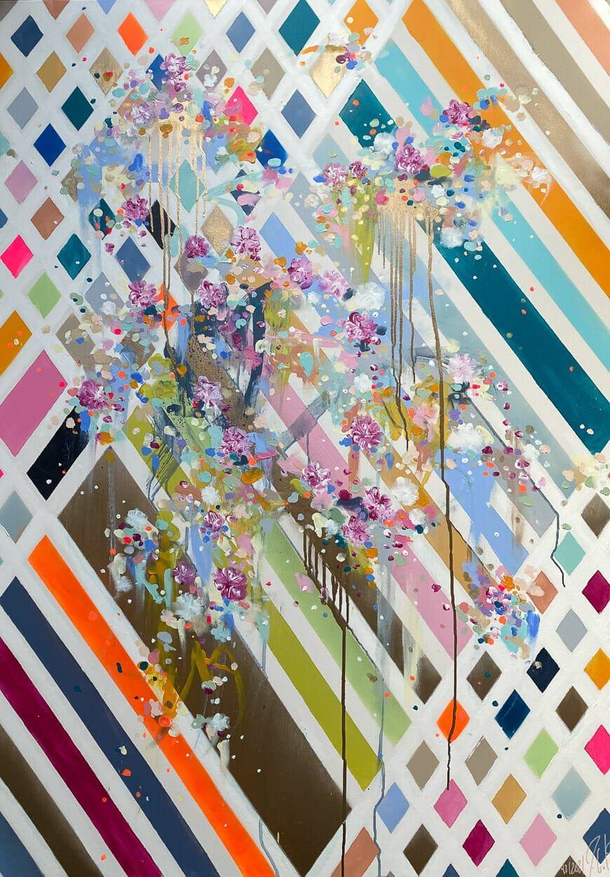 Gemälde „42 | 2021“ von Juliane Golbs in Gold, Weiß und Blau – Acryl, Blattgold auf Leinwand