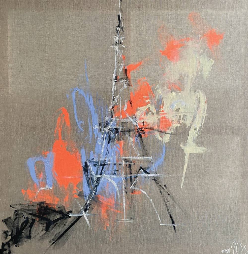 Gemälde „45 | 2021“ von Juliane Golbs in Orange, Braun und Weiß – Acryl auf Leinenkeilrahmen