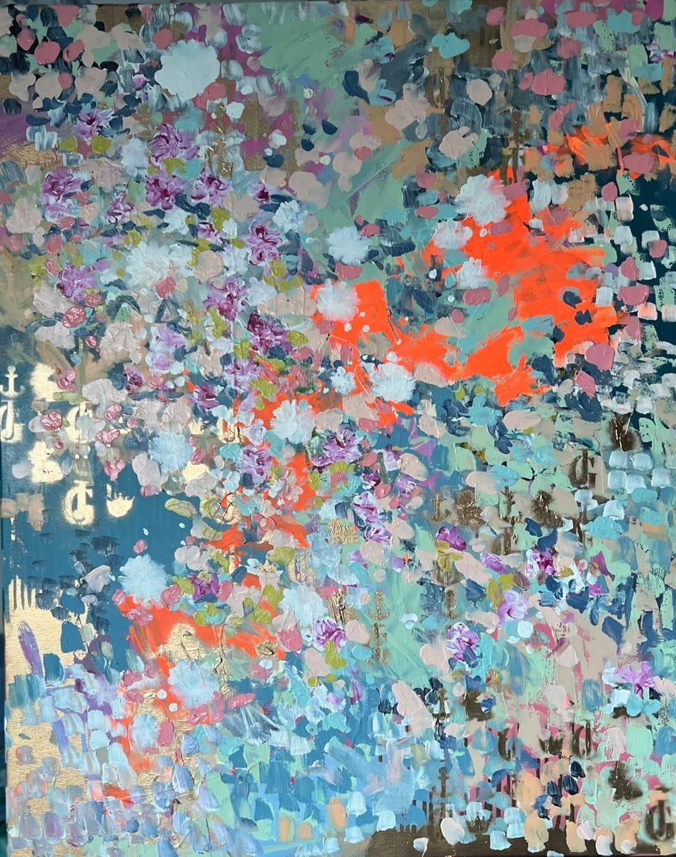 Gemälde „502 | 2024“ von Juliane Golbs in Türkis, Blau und Gold – Acryl, Acryllacke, Goldlack auf Leinwand