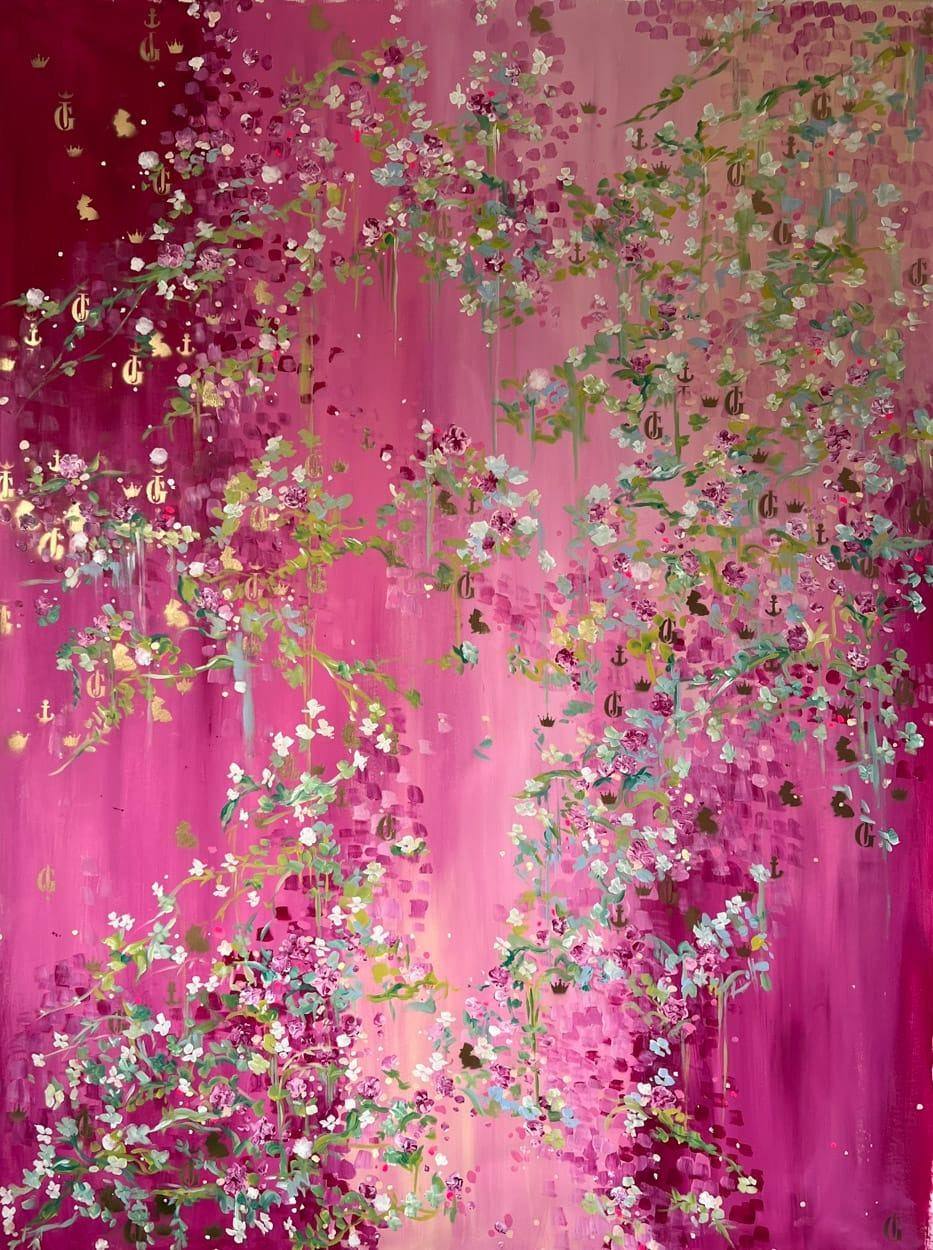 Gemälde „515 | 2024“ von Juliane Golbs in Rosa, Pink und Gold – Acryl, Goldlack auf Leinwand