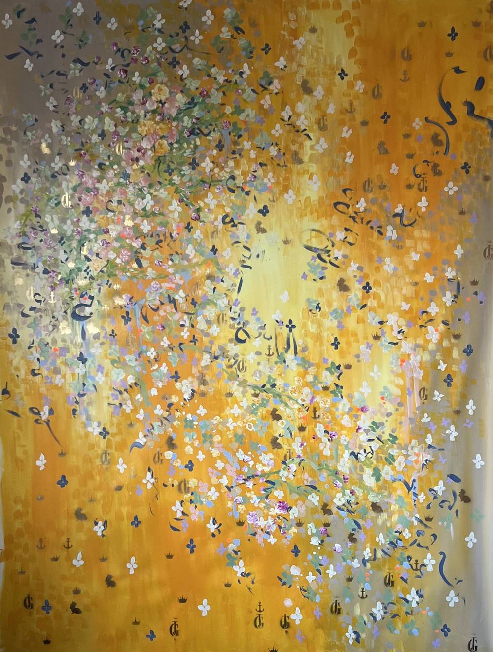 Gemälde „516 | 2024“ von Juliane Golbs in Gold, Braun und Weiß – Acryl auf Leinwand