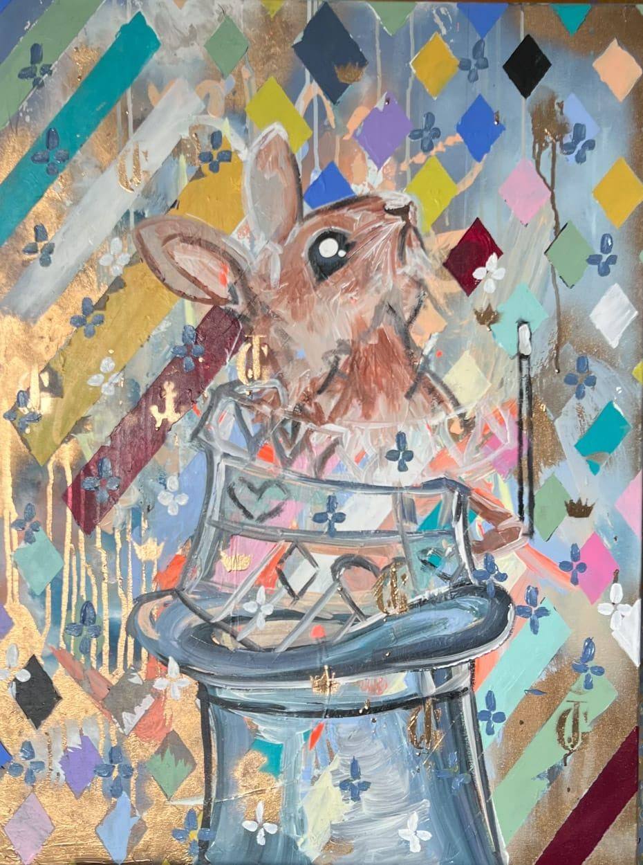 Gemälde „519 | 2024“ von Juliane Golbs in Orange, Blau und Türkis – Acryl auf Leinwand